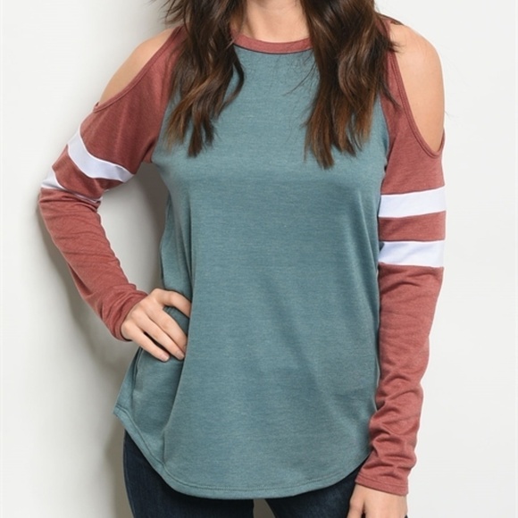 Color Block Cold Shoulder Top - Picture 1 of 2